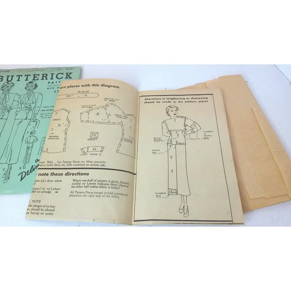 Vtg Butterick 5846 Two-Piece Pattern Delineator Style Uncut New Deltor Size 16
